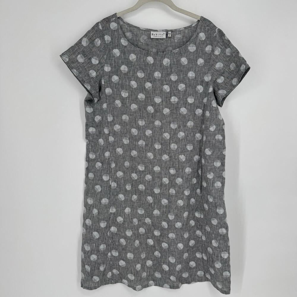 Habitat dress medium M gray white polka dot linen lagen look relaxed work office